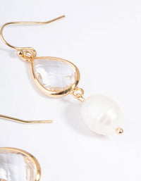 Gold Plated Clear & Freshwater Pearl Drop Earrings - link has visual effect only