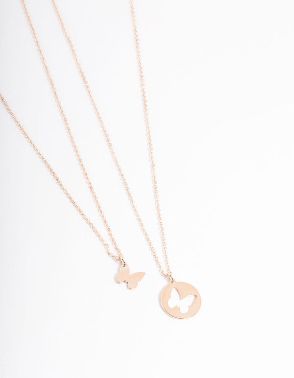 Rose Gold Butterfly Cut Out Necklace Pack