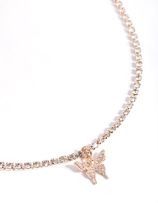 Rose Gold Cupchain Diamante Butterfly Necklace