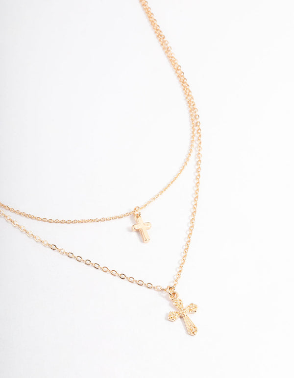 Gold Mixed Textured Cross Necklace
