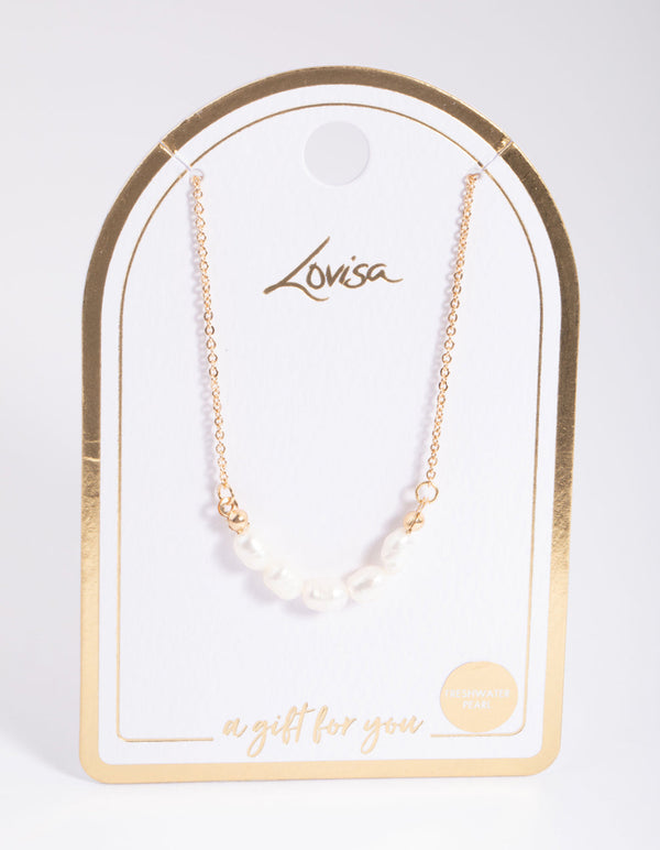Gold Five Freshwater Pearl Simple Necklace - Lovisa