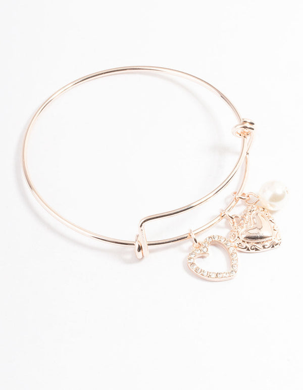 Rose Gold Pearl & Heart Charm Bracelet
