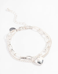 Silver Layered Chain Heart Bracelet - link has visual effect only