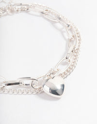 Silver Layered Chain Heart Bracelet - link has visual effect only