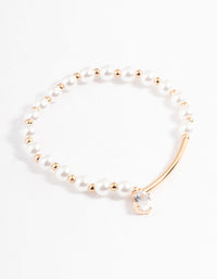 Gold Pearl & Bar Diamante Bracelet - link has visual effect only