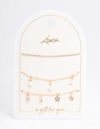 Gold Dainty Pearl & Star Bracelet Pack - link has visual effect only