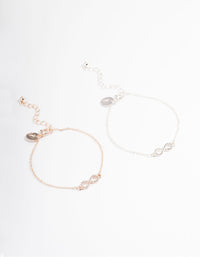 Mixed Metal Diamante Infinity Bracelet Pack - link has visual effect only