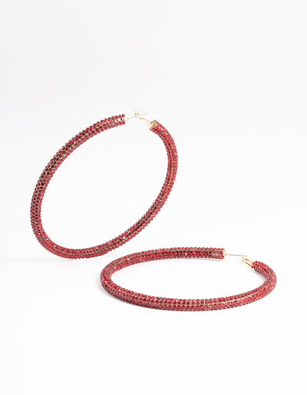 Red 20mm Diamante Sparkle Hoop Earrings