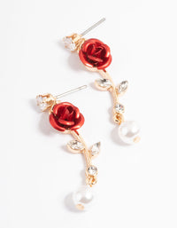 Red Bend Rose Pearly Drop Earrings - link has visual effect only