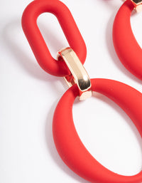 Red Rubber Coated Link Drop Earrings - link has visual effect only