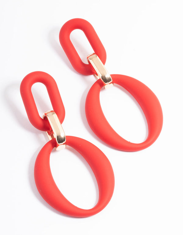 Red Rubber Coated Link Drop Earrings