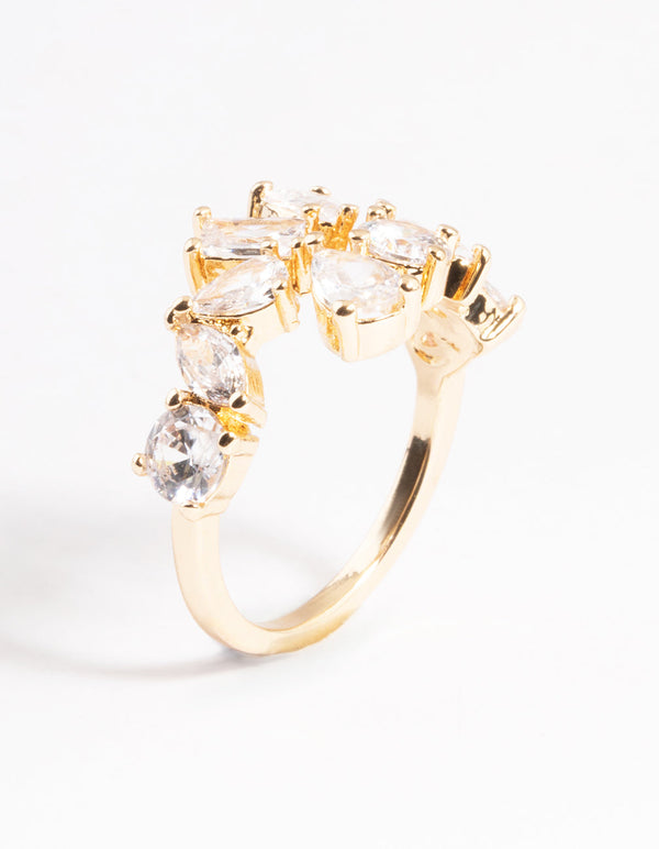 Gold Cubic Zirconia Mixed Stone Open Front Ring