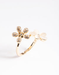 Gold Diamante & Cateye Flower Ring - link has visual effect only