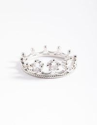 Rhodium Cubic Zirconia Crown Ring - link has visual effect only