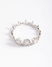 Rhodium Cubic Zirconia Crown Ring - link has visual effect only