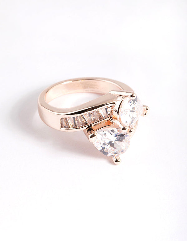 Rose Gold Cubic Zirconia Pear Crossover Ring