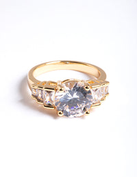 Gold Plated Cubic Zirconia Large Solitare Ring - link has visual effect only