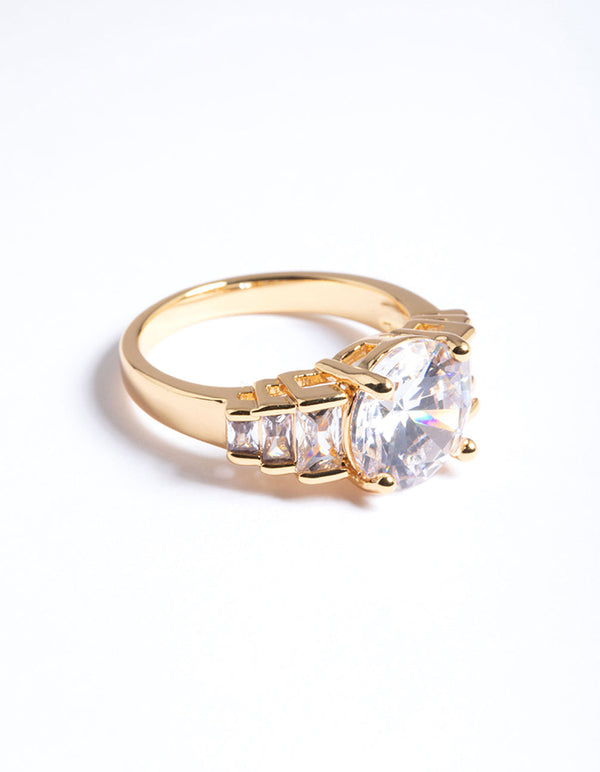 Gold Plated Cubic Zirconia Large Solitare Ring