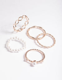 Rose Gold Pearl & Twist Ring 5-Pack - link has visual effect only