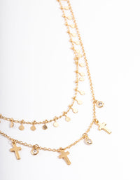 Gold Plated Disc & Cross Two Layered Necklace - link has visual effect only