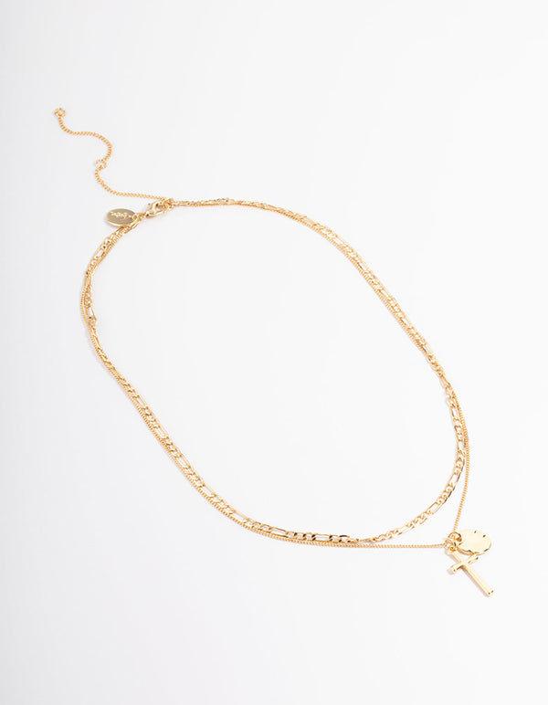 Gold Plated Cross Figaro Necklace Pack