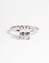 Rhodium Cubic Zirconia Single Oval Ring - link has visual effect only