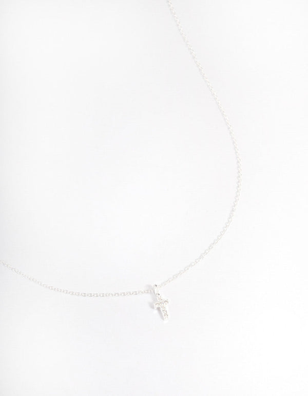 Sterling Silver Cubic Zirconia Small Cross Necklace