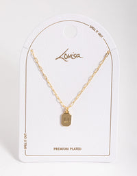 Letter U Gold Plated Rectangle Pendant Initial Necklace - link has visual effect only