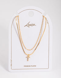 Letter T Gold Plated Layered Diamante Initial Necklace - link has visual effect only