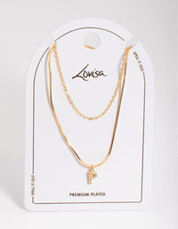 Letter P Gold Plated Layered Diamante Initial Necklace - link has visual effect only