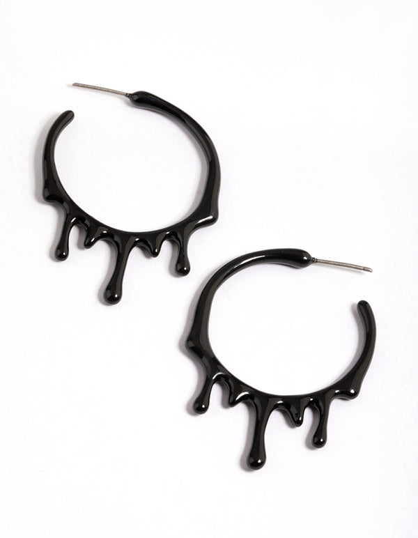 Black Paint Melt Hoop Earrings