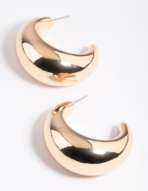 Gold Thick Puff Hoop Earrings