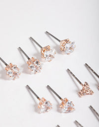 Rose Gold Cubic Zirconia Pave Stud Earrings 6-Pack - link has visual effect only