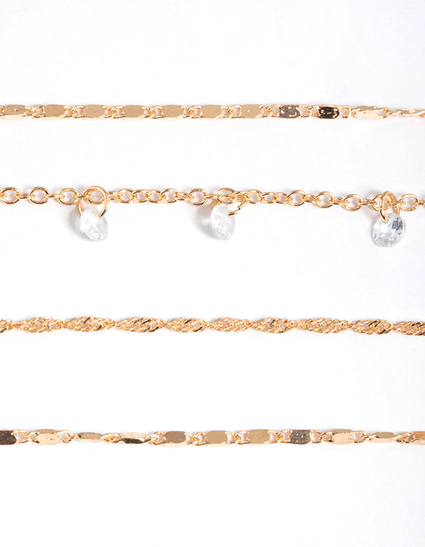 Gold Cubic Zirconia Flat Bracelet & Anklet Pack