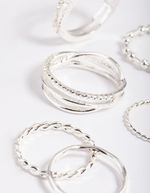 Rhodium Mixed Ball Band Ring Pack
