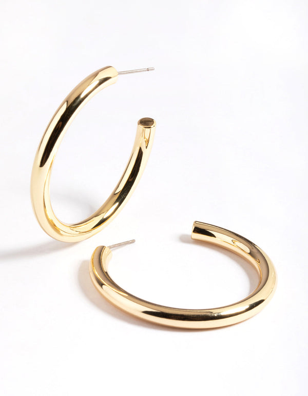 Gold Plated Brass Medium Chunky Hoop Earrings