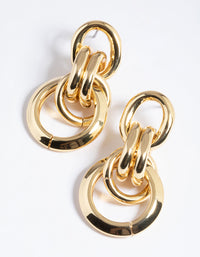 Gold Plated Brass Link Statement Earrings - link has visual effect only