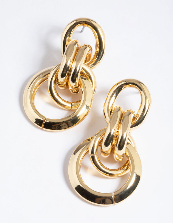 Gold Plated Brass Link Statement Earrings