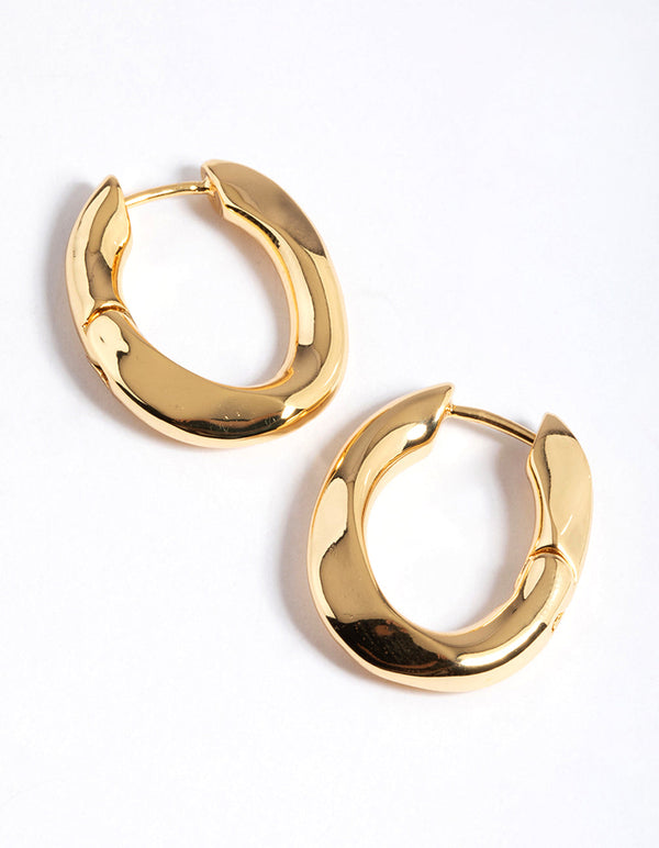 Gold Plated Brass Medium Oval Huggie Earrings