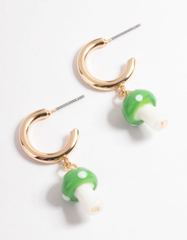 Green Medium Mushroom Huggie Earrings