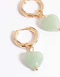 Gold Jade Semi-Precious Heart Huggie Earrings - link has visual effect only