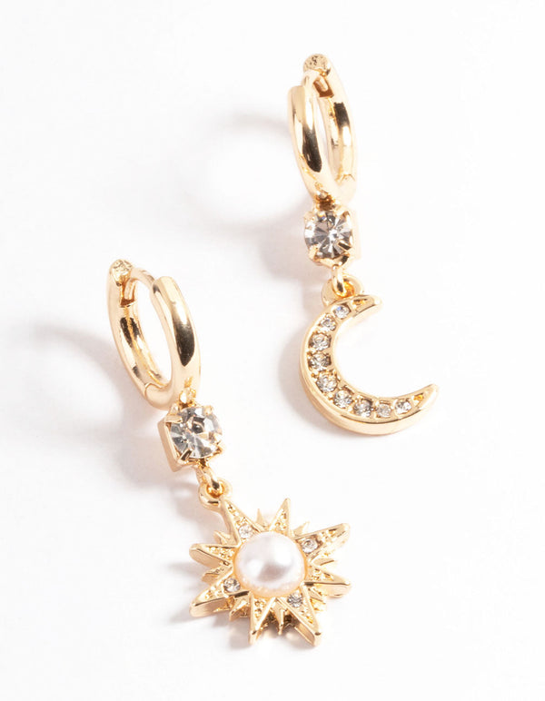 Gold Pearl Mix Match Celestial Earrings