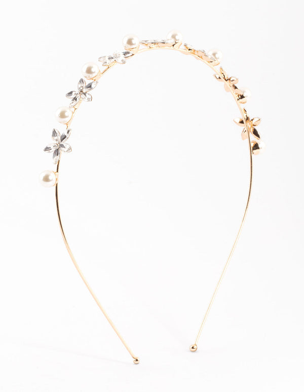 Gold Pearl Diamante Detail Headband