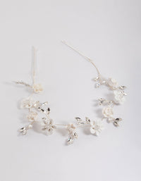 Silver White Flower Hair Drape - link has visual effect only