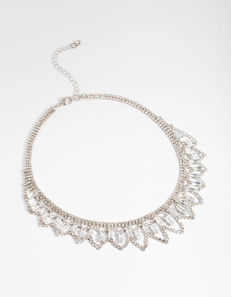 Silver Large Triangle Diamante Statement Necklace