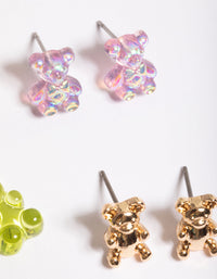 Mixed Lilac & Lime Green Bear Huggie Earrings Pack - link has visual effect only