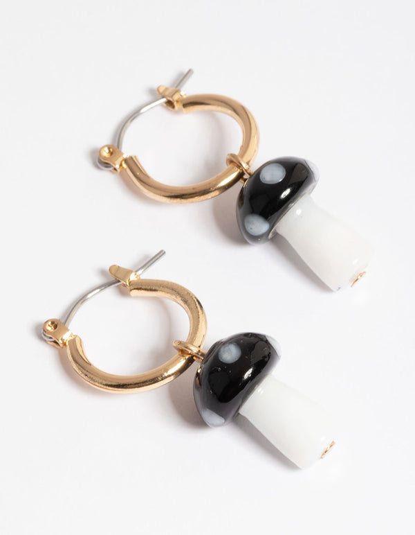 Black Small Mushroom Huggie Earrings