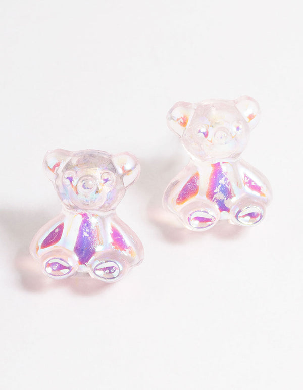 Acrylic Pink Candy Bear Stud Earrings