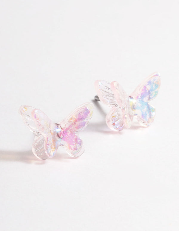 Acrylic Pink Candy Butterfly Stud Earrings