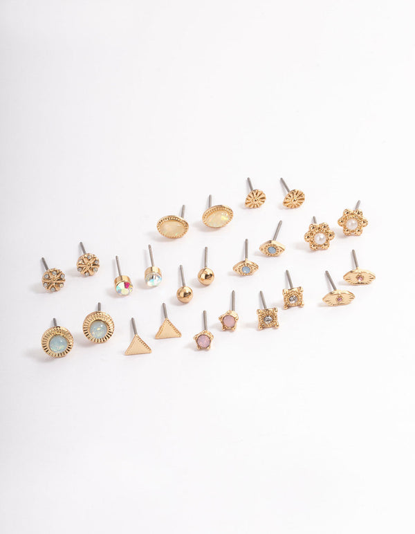 Gold Resin Geometric Stud Earring 12-Pack